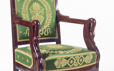 Empire style mahogany chairs(4 piec.) First half of 19th century. France, empire style. Mahagony, fabric. Size 90x58x48 cm