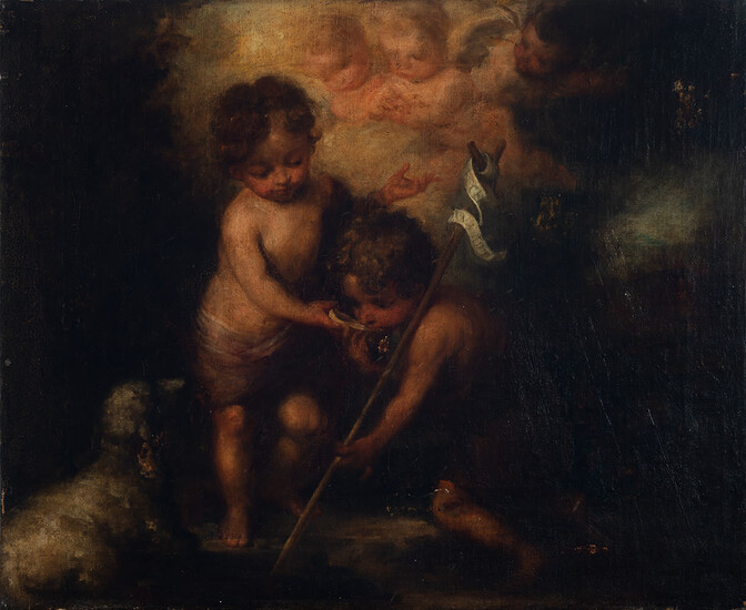 Enfant Jesus with St. John, follower of Bartolomé Esteban Murillo, Spanish school of the 18th - 19th century
