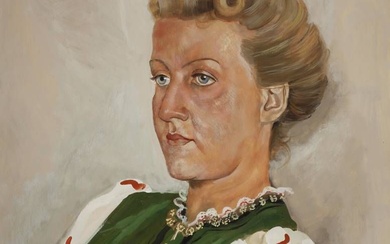 Ernst Unbehauen, Portrait de femme Portrait en buste d'une jeune femme blonde en costume folklorique...