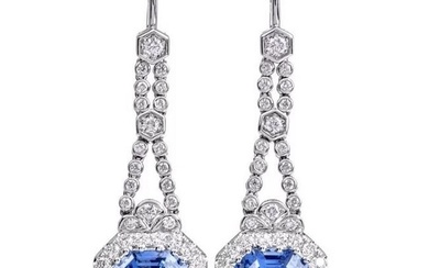 Estate Ceylon Sapphire 25.56cts Diamond 18K Dangle Earrings