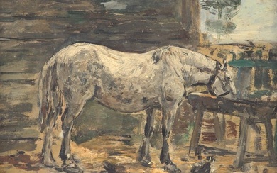 Eugene Boudin (French, 1824-1898) - Cheval Blanc à L'Abreuvoir