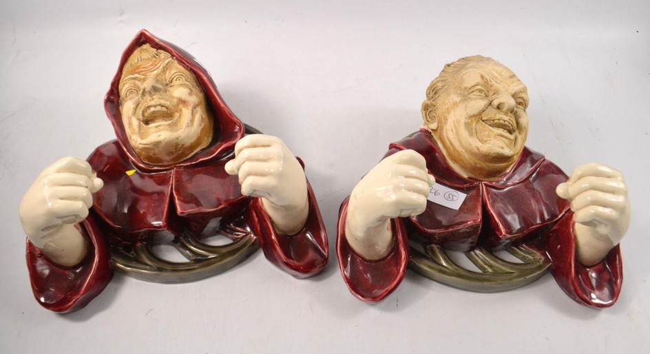 Exceptional quality! Pair of MONK form porcelain wall plaque...