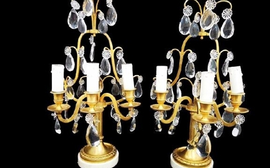 Exquisite pair of Girandoles - Neoclassical - Bronze, Ormolu, Carrara Marble, Rock Crystal and Cut Glass - Late 19th century