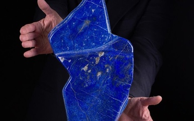 Extra Quality - Royal Blue Lapis Lazuli - Plate on Brass and Wood Base - Height: 468 mm - Width: 222 mm- 7218 g