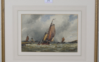 F.J. Aldridge - Boats in Coastal Waters, watercolour, signed, 18cm x 26cm, within a gilt frame, toge