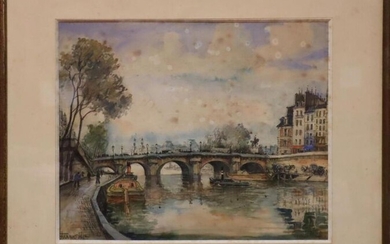FRANK-WILL (1900 - 1950) « Le pont Neuf » dessin aquarellé situé en bas à droite et signé en bas à gauche - 44,5x53,5 (rousseurs et traces d'humidité)