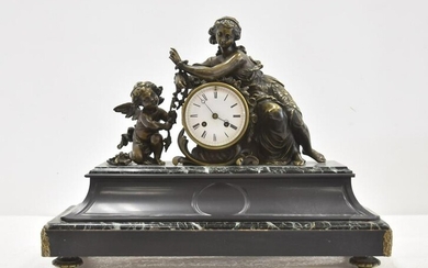 FRENCH BRONZE & MARBLE MANTLE CLOCK