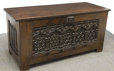 FRENCH GOTHIC REVIVAL TRACERY CARVED OAK TRUNK