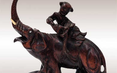 Finely Carved Chinese Hardwood Sculpture Of A Man Riding An...