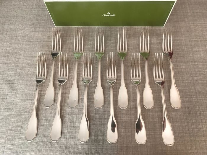 Forks for dinner (12) - Silver plated - Christofle modèle Versailles- France - Second half 20th century