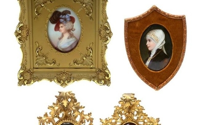 Four Framed Portraits on Porcelain of Young Women.