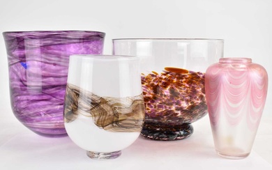 Four art glass vases to include Saunders & Wallace, height...