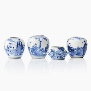 Four small Chinese blue and white waterpots