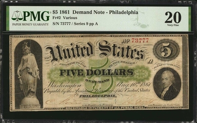 Fr. 2. 1861 $5 Demand Note. PMG Very Fine 20.