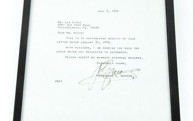 Framed Ferdinand Marcos Signed Letter