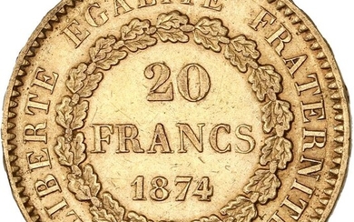 France - 20 Francs 1874-A Génie - Gold
