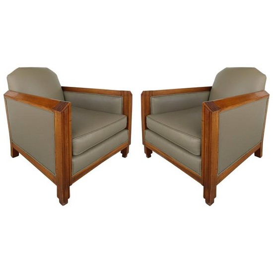 French 1940s Pair of Skyscraper Club Chairs manner of