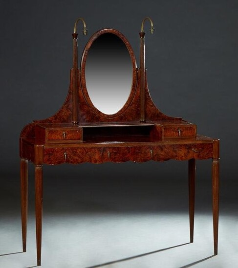 French Art Deco Carved Walnut Dressing Table, 20th c.