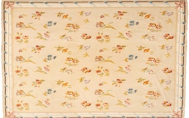 French Aubusson Style Flat Woven Wool Carpet, Ca. 20th Cent, W 7' 7'' L 8' 8''