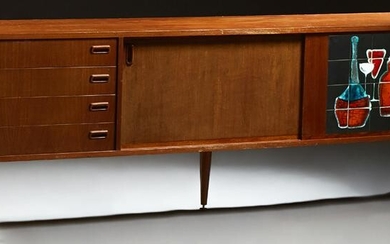 French Mid-Century Modern Carved Mahogany Sideboard