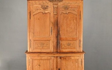 French Provincial Louis XV Carved Pine Cabinet