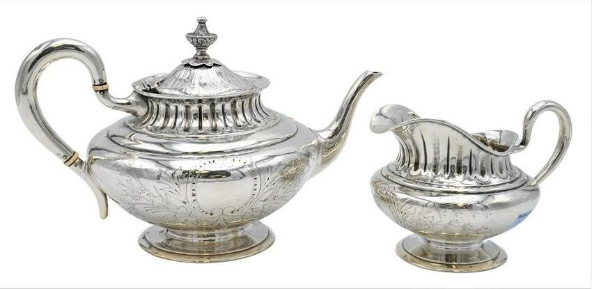 French Silver Teapot and Creamer, marked Mae Mayer