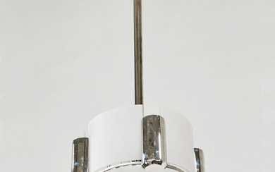 French art deco chandelier by Buiret-Debeaurain - Chandelier - Glass, nickeled bronze
