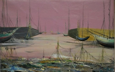 G Russo XX century Port sur l'Atlantique oil on canvas
