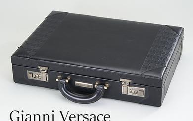 GIANNI VERSACE vintage attache case , black leather, partly tested,...