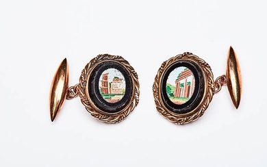 GOLD CUFFLINKS WITH MICROMOSAIC Handmade cufflinks made in Italy at...