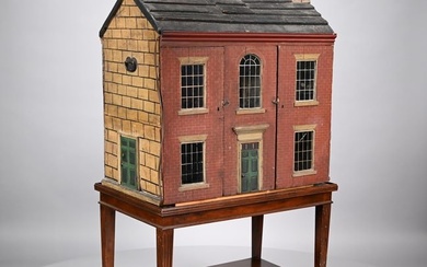 George III Style Painted Wood Doll's House & Objec
