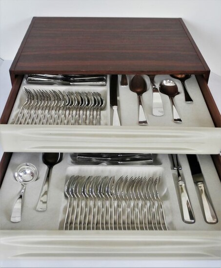 Gero 100 - Twelve person cutlery with motif Haags Lofje, 82 pieces in original cassette - Silverplate