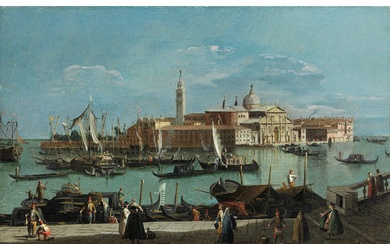Giovanni Antonio Canal, genannt „Canaletto“, 1697 Venedig – 1768 ebenda, Umkreis des, VENEDIGVEDUTE: BLICK VOM UFER DEGLI SCHIAVONI AUF DIE KIRCHE SAN GIORGIO MAGGIORE