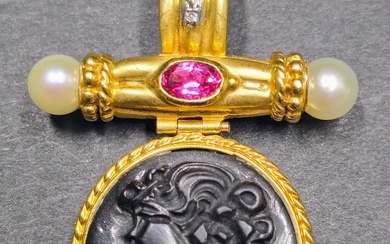 Gold Onyx and Diamond Pendant