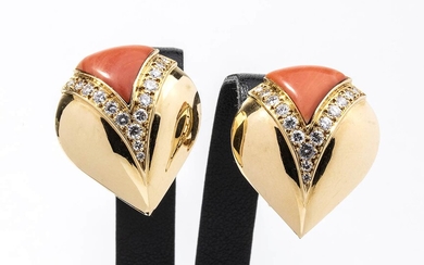 Gold, diamonds and coral vintage earrings - by BULGARI, 1960s...