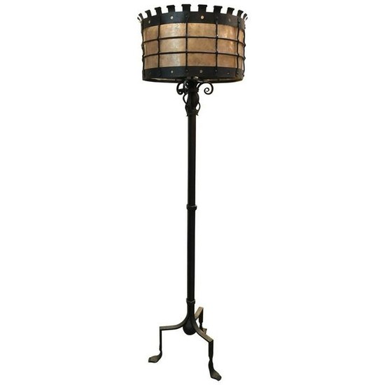 Gothic Style Tripod Floor Lamp With Grated Shade Circa
