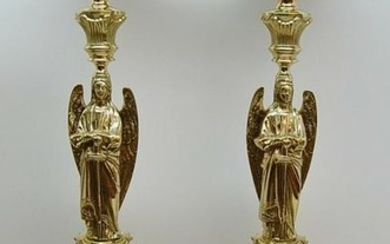 Great Pair of Ornate Baroque Angel Altar Brass