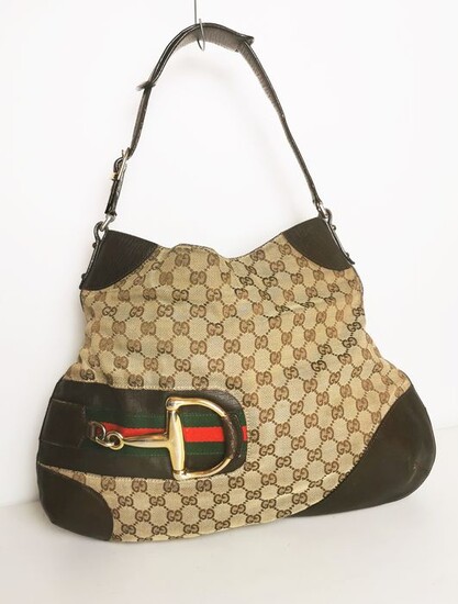 Gucci - GUCCI VINTAGE GG MONOGRAM CANVAS HORSEBIT HOBO Shoulder bag