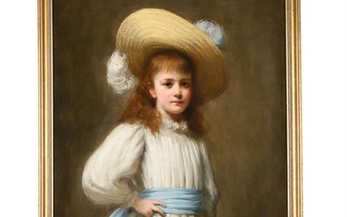 HERMANN SCHMIECHEN (GERMAN 1855-1923), PORTRAIT OF A GIRL WITH A BLUE SASH