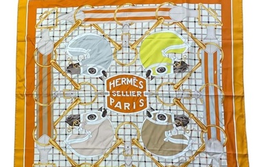 HERMES ORANGE BEIGE ARNICA SILK TATERSALE 90 TWILL SCARF Brand: Herm?s Title: Tatersale Artist