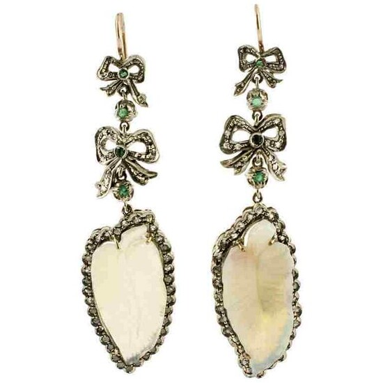 Handcrafted Earrings Opal Diamonds Emeralds Rose Gold