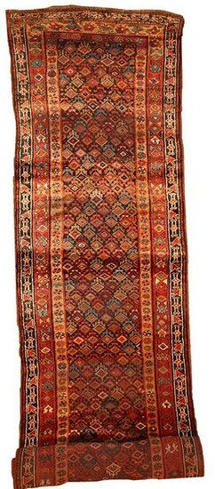 Handmade antique Persian Kurdish runner 3.6' x 17.8' (