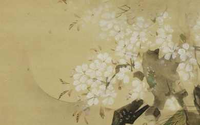 Hanging scroll, Painting - Paper - 'Buncho' 文晁 - Yo Zakura 夜桜 - With signature and seal 'Buncho' 文晁 - Japan - 1900-1920(Meiji / Taisho period)