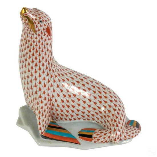 Herend Fishnet Porcelain Seal Sea Lion Sculpture