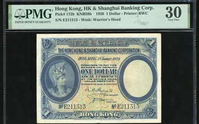 Hong Kong & Shanghai Banking Corporation, $1, 1.1.1929, serial number E211313, (Pick 172b)