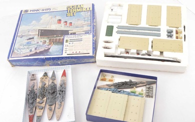 Hornby Minic 1:1200 Ships Ocean Terminal Set and other items including earlier and new Tri-ang Minic (qty)