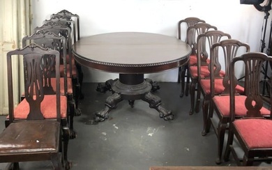 Horner Style Mahogany Dining Table, With 10 Chairs