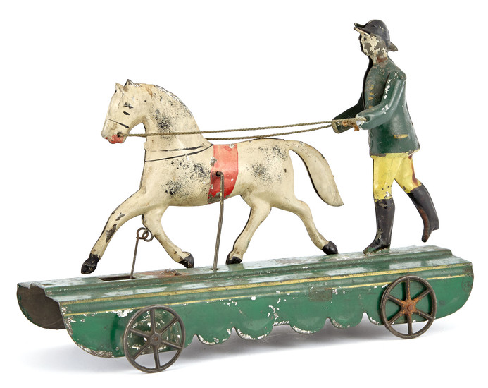 Horse and Trainer Tin Pull Toy