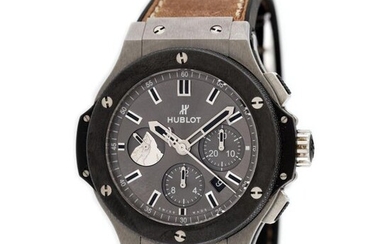 Hublot Big Bang Zermatt wristwatch, men, special edition, 2015, titanium, d=50 mm / Men's Hublot Big Bang Zermatt wristwatch, reference 301.KM.-7070.VR.ZTT15, automatic chronograph movement. Ceramic bezel, dial with three registers, of which the one...