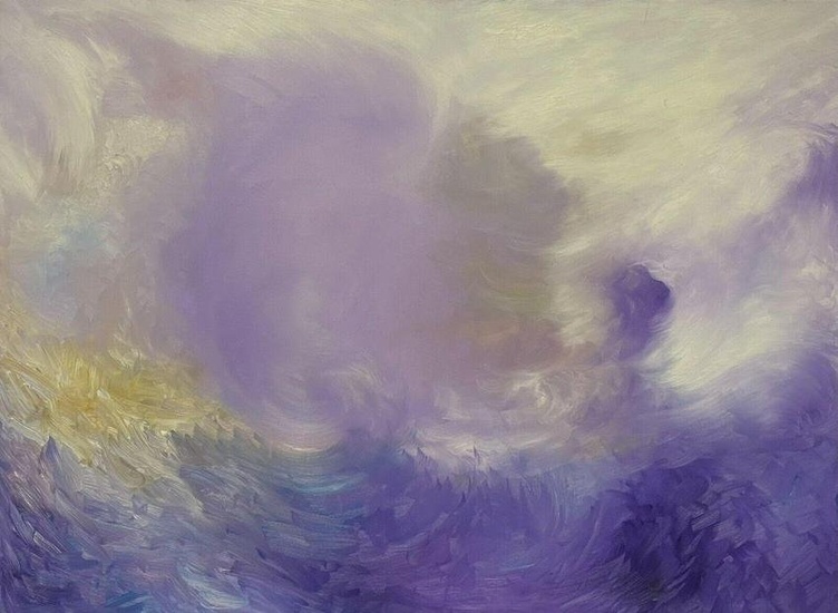 Huge French Abstract Painting Purple Golden Clouds Swirling